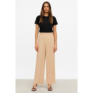 Zara NWT Creamy Gold Paperbag Waist Wide Pleated Pull-on Ankle Pants Size L